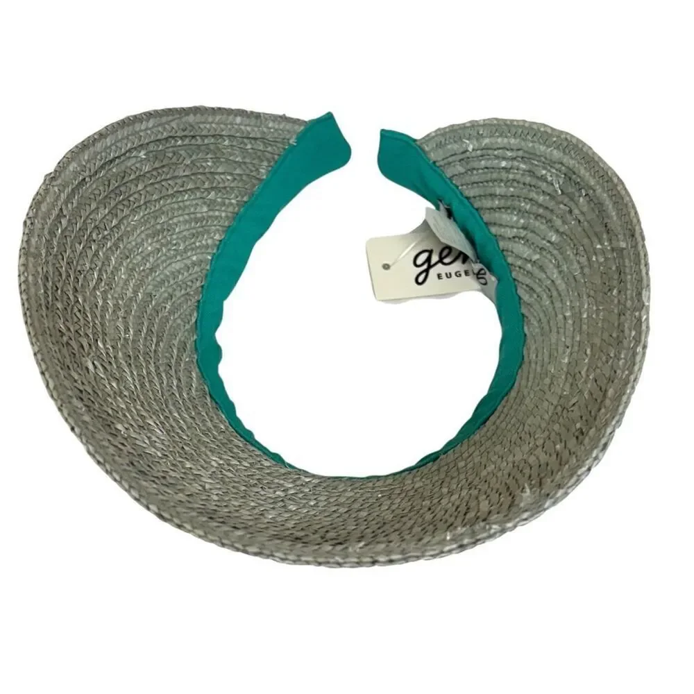 Eugenia Kim Chrissy Straw & Linen Visor in Mint NWT One Size